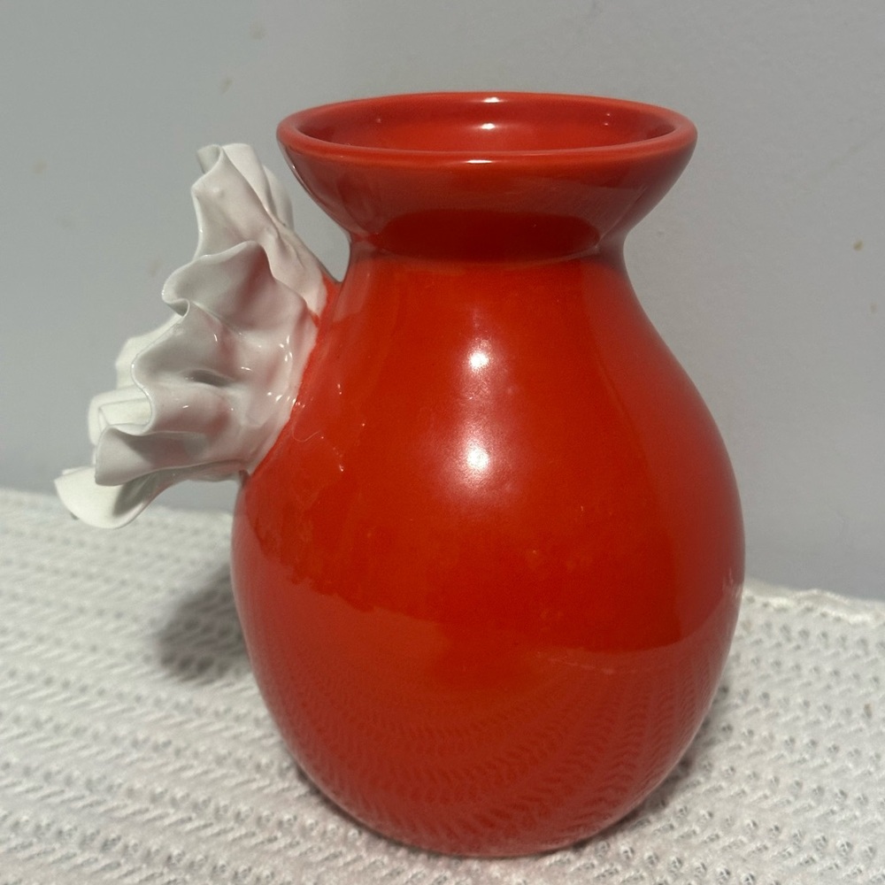 Anthopologie Red Ceramic Vase with White Flower Accent - Picture 2 of 7